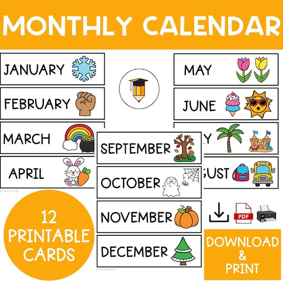 Months of the Year | Calendar | Pocket Chart | Visual Schedule | Classroom Wall Decor | Calendar Cards