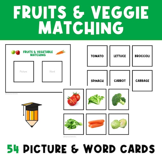 Fruits and Vegetables Matching Flashcards | Preschool Flash Cards | Real Pictures | Busy Book | Kindergarten Vocabulary | Printables
