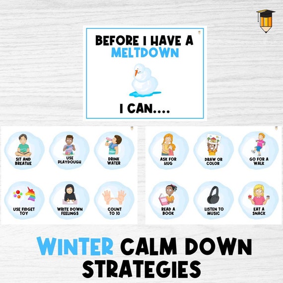 PHYSICAL COPY: WINTER Calm Down Strategies | Visual Aid | Coping Skills | Toddler Behaviour | Emotions | Task Card | Special Needs | Autism
