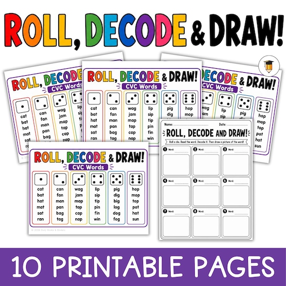 Roll, Decode & Draw Phonics Game | Grade 1 Reading Centers | Decodable Word Practice | Science of Reading Literacy Activity