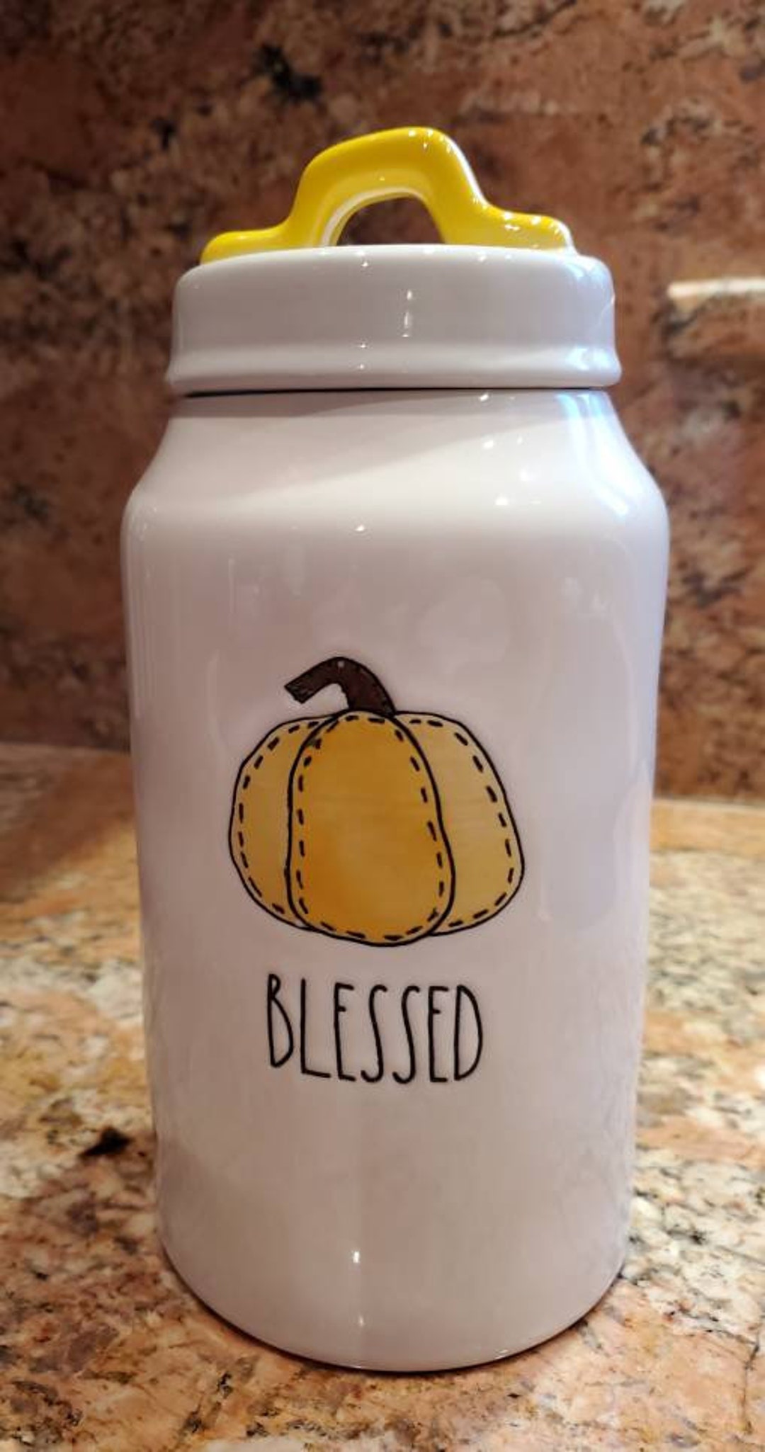 Rae Dunn BLESSED Yellow Pumpkin Canister Fall Thanksgiving New. Etsy