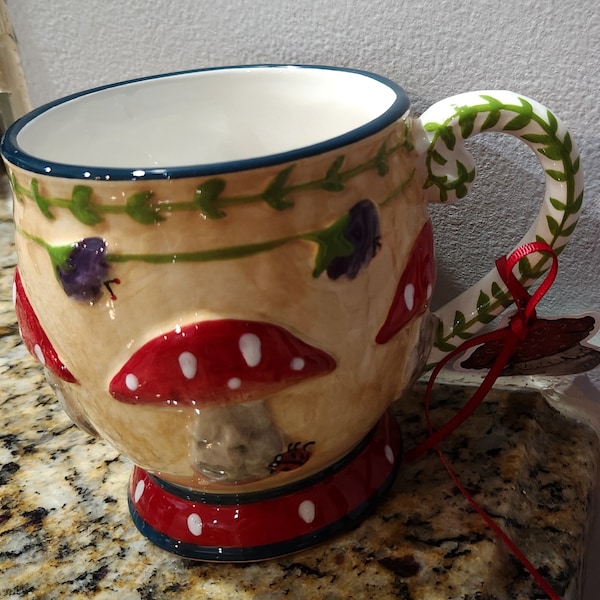 Blue Sky  Ceramic Red & White Polka Dot Mushroom Ceramic Coffee/Tea Mug