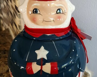 Johanna Parker Carnival Cottage Uncle Sam Patriotic Ceramic  Canister