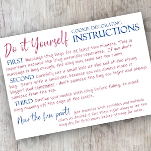 Afdrukbare DIY Cookie Kit Card - 3,5"x5" - Doe het zelf / Versier je eigen Cookie Kit Instructies voor Kits met Piped Icing