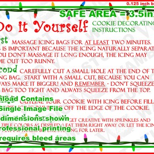 Printable DIY Cookie Kit Card 3.5x5 Christmas Lights Theme Decorate Your Own Cookie Kit Instructions for Kits with Piped Icing image 2