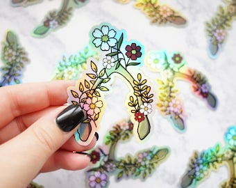 Holographic Wishbone Sticker, Water Bottle Stickers, Waterproof Vinyl Stickers,  Floral Vinyl Sticker, Holographic Sticker, Flower Stickers