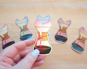 Holographic Vinyl Sticker, Coffee Inspired Sticker, Coffee Enthusiast Sticker, Coffee Waterproof Sticker, Pour Over, Holographic Sticker