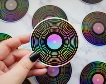 Holographic Vinyl Record Sticker, Water Bottle Stickers, Record Music Sticker, Record Sticker, Holographic Sticker, Vinyl Music Sticker