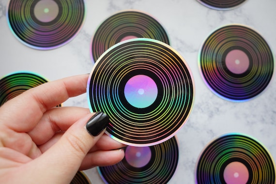 Holographic Vinyl Record Sticker, Water Bottle Stickers, Record Music Sticker, Record Sticker, Holographic Sticker, Vinyl Music Sticker