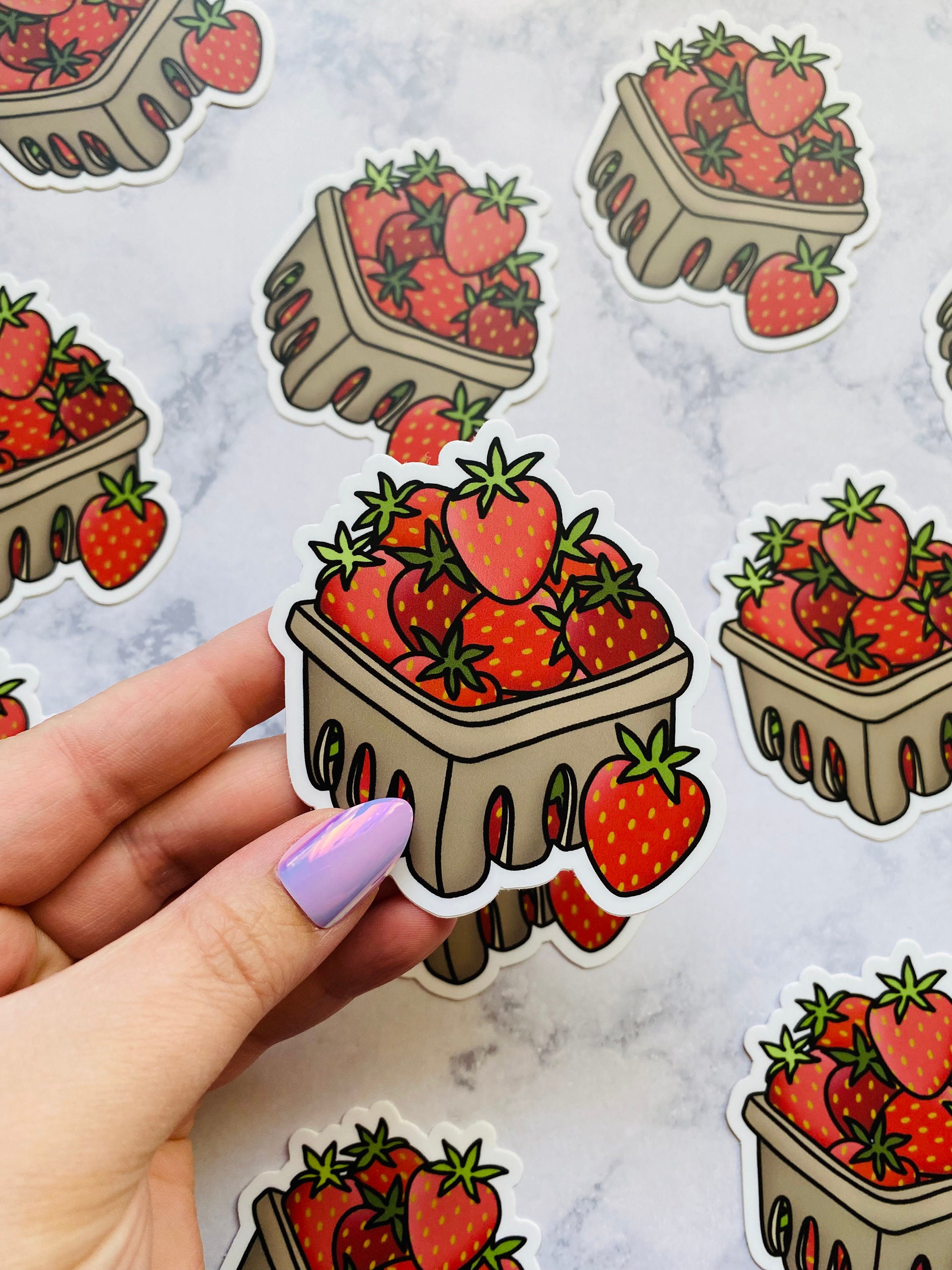 Strawberry Basket Sticker Strawberry Fruit Sticker Summer Etsy UK