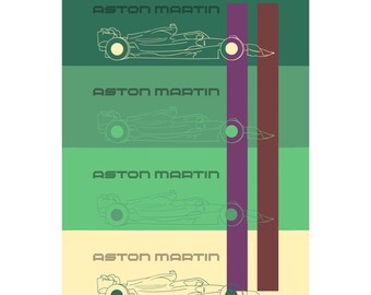 Aston Martin F1 Car Graphic lines Retro Poster Digital Download