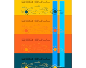 Red Bull F1 Car Graphic lines Retro Poster Digital Download