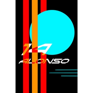 ALONSO 14 F1 retro poster car number flag colors