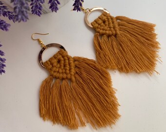 Pendientes macramé/pluma macramé/pendientes boho/pendientes largos ligeros/pendientes borlas/aretes boho/ Boucles d’oreilles en macramé