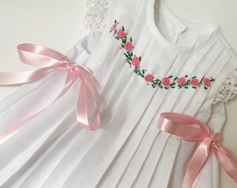 Hand embroidered Mexican white dress/ summer baby dress/slow fashion dress for little girls/ hand embroidered baby dress/ chic dress
