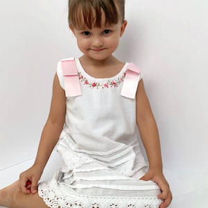 赤ちゃんと子供用の白い手刺繍マヤドレス/vestido hecho a mano para bebé y niñas/地金ドレス