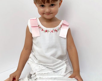 White hand embroidered Mayan dress for babies and children/ vestido hecho a mano para bebé y niñas/ bullion dress