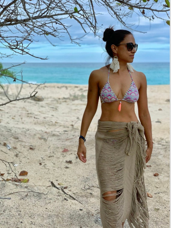 Frayed Sarong, Beach Tulum Frayed Beach Wear, Boho Beach Wear, Beach Boho  Outfit, Caribbean Beach Wear, Bikini Beach Wrap, Pareo De Playa 