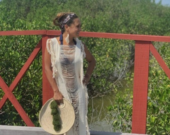 Frayed Tulum maxi dress, tulum frayed beach wear, boho tunic kimono beach wear, beach boho outfit,goddesses dress,kaftan boho beach