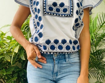 Buy Blusa Bordada Tlahui Mexicana, Camisa Bordada Oaxaca, Huipil