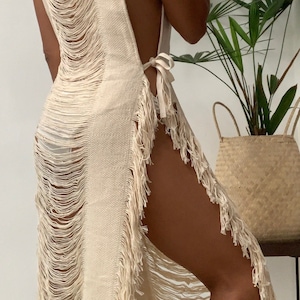 Ausfransen Tulum Maxi Kleid, Boho Tunika Kimono Strand Kleidung, Strand Boho Outfit, Göttinnen Kleid,Kaftan Boho Strandkleid