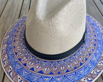 Bohemian hat, artisans made hat, tulum hat, hand painted festival hat, artisanal handmadehat, fedora style hat