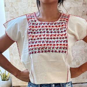 Blusa bordada mexicana, camisa bordada oaxaca, huipil tacuate, huipil oaxaca, huipil bordado a mano,