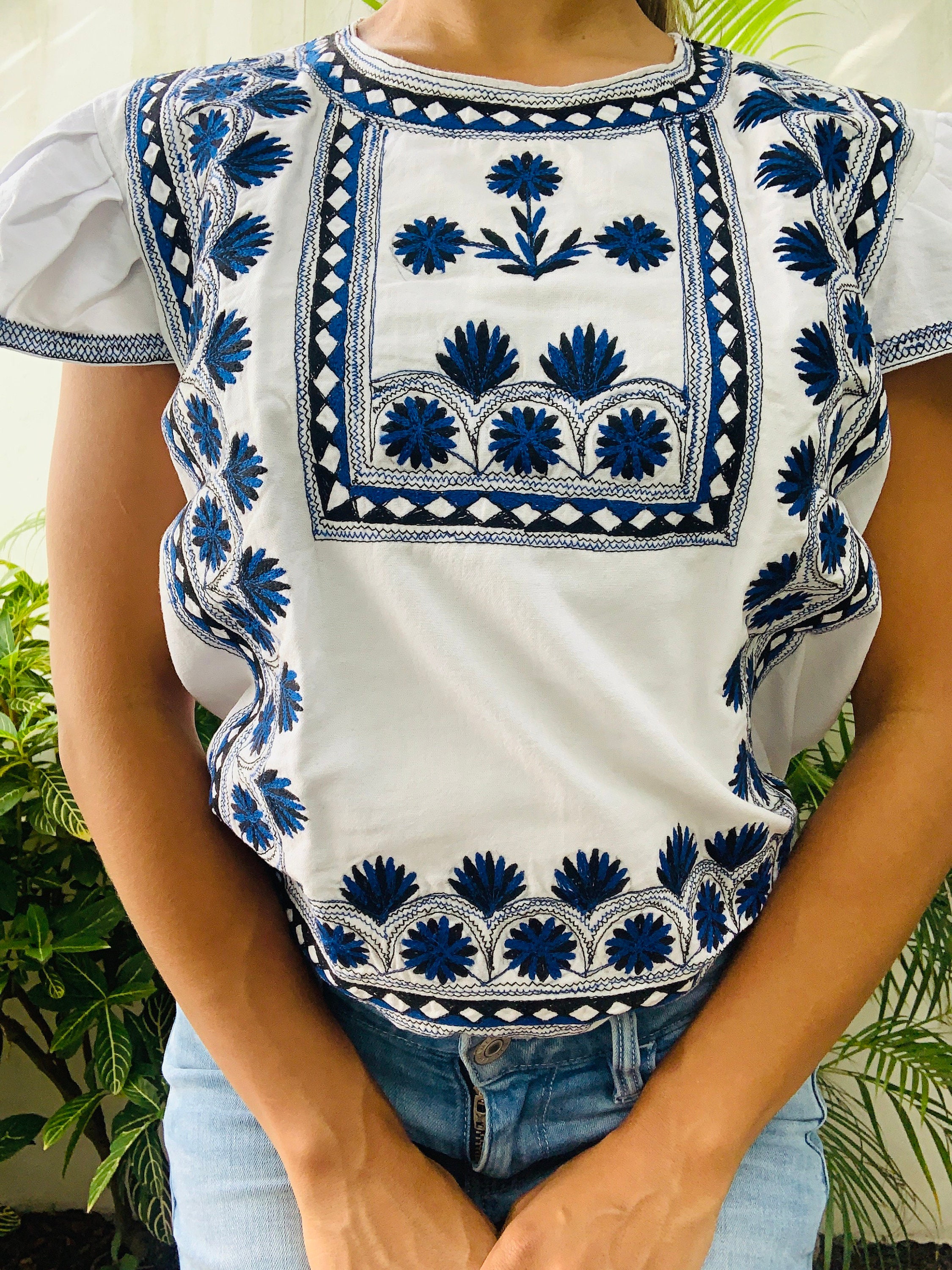 Mexican Tlahui Embroidered Blouse Oaxaca Embroidery Shirt - Etsy