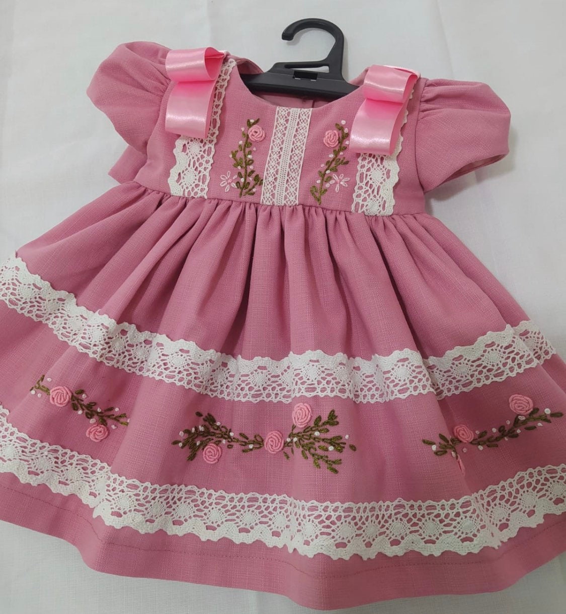 Pink Cotton Linen Dress for Baby Girl Hand Embroidery Baby - Etsy
