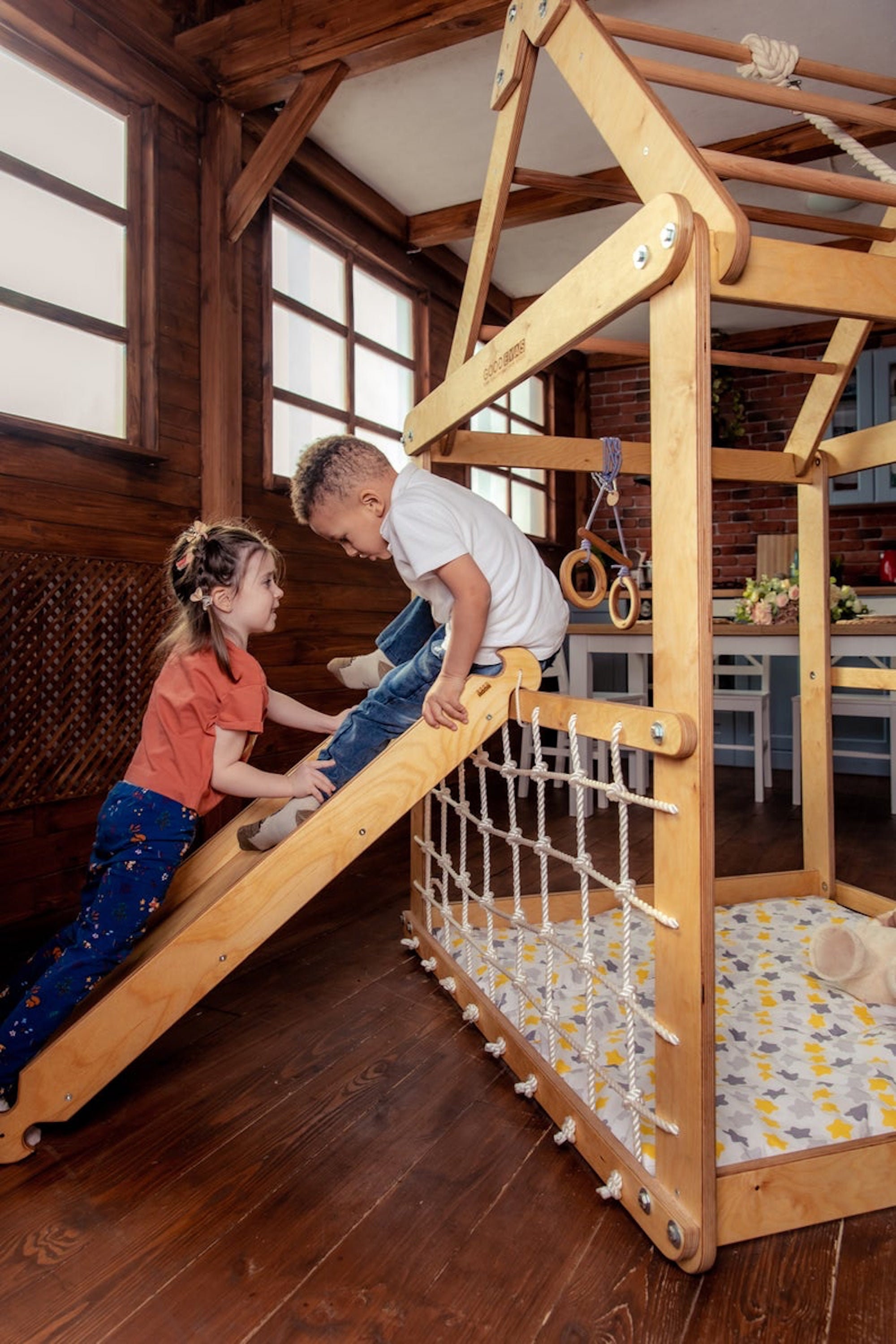 Indoor Playground for Kids Wooden Climbing Gym Include Etsy