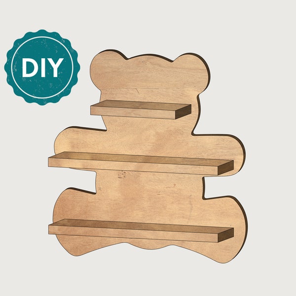 Straight shelf Bear - Woodworking plans PDF, Toddler Wooden bookshelf, DIY plans, Digital plans, Downloadable diy, Montessori furniture