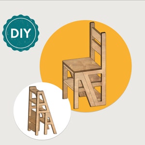 Stepladder chair - Woodworking plans PDF, Wooden chair stepladder pdf, Digital plans, Downloadable diy