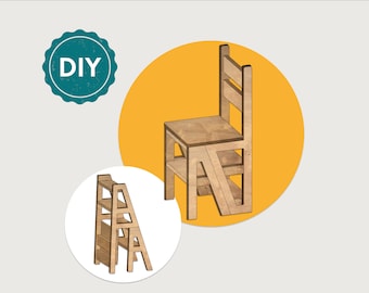 Stepladder chair - Woodworking plans PDF, Wooden chair stepladder pdf, Digital plans, Downloadable diy