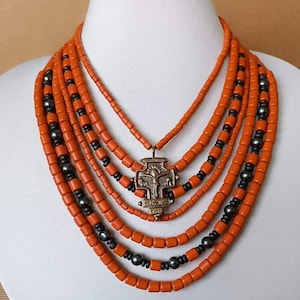 Handmade Necklace Ukrainian Traditional Jewelry ceramic Necklace From Antique Fireplace Beads Ethnic accessories for mom slavic beads Easter