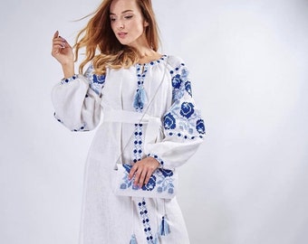 Boho Linen Ukrainian Dress Flower Dress Embroidered Dress Caftan Chic Nationale Ukrainian Vyshyvanka Linen Dresses Custom The Mother’s Day