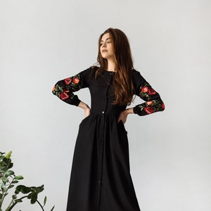 Black Embroidered Dress Ukrainian Dress, Vyshyvanka dress Gift for Her, Gift for Girl, Gift for Wife Arabian dress The Mother’s Day