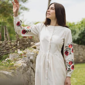 White Vyshyvanka Dress, Ukrainian Embroidered Folk Dress, Boho Clothing