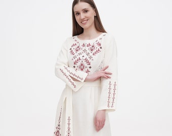 Ukrainian Embroidered Linen Maxi Dress Size XS - 2X Wedding Style Traditional Dress Ethnic Style Plus Size Gift for woman Mothers Day