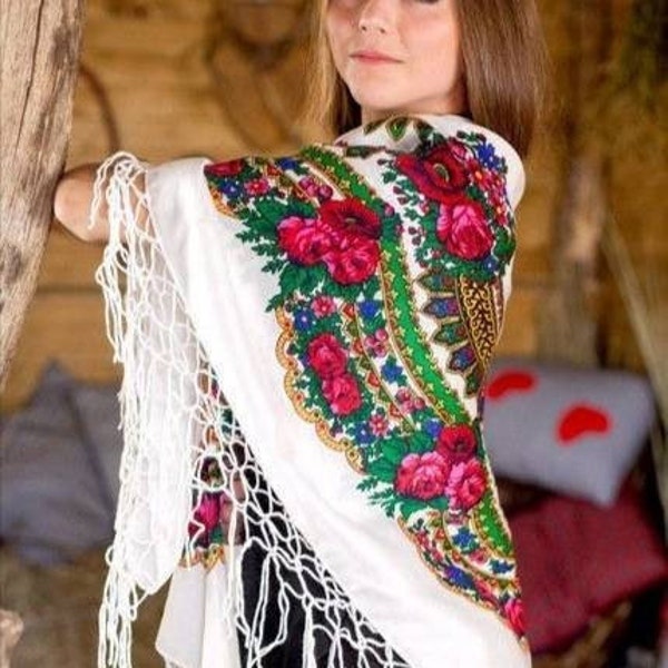 Ukrainian shawl, Traditional gifts for women, shawl bohemian scarf flower, Big Folk Scarf, Large Ukrainian Shawl, Ethnic ショール Easter gift