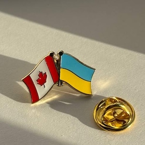 Ukraine & Canada Flag Pin – Friendship Enamel Badge, Support and Solidarity Gift  handmade badge blue and yellow flower pin Ukraine seller