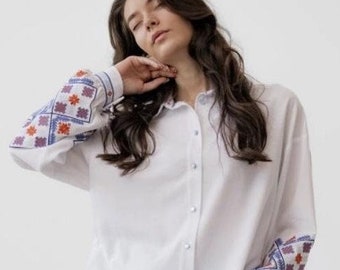 Blusa de lino bordada, Vyshyvanka popular ucraniana, mangas abullonadas boho