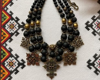 Handmade Necklace Ukrainian Traditional Jewelry Pressed Coral Necklace From Antique Fireplace Beads Ethnic Gift For Her Valentine's Day