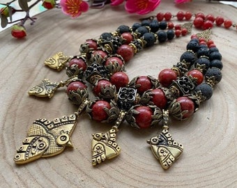 Ukrainian Traditional Red Necklace, Handmade Pressed Coral Beads, Ethnic Jewelry, Anniversary Gift, Girls & Women Jewelry