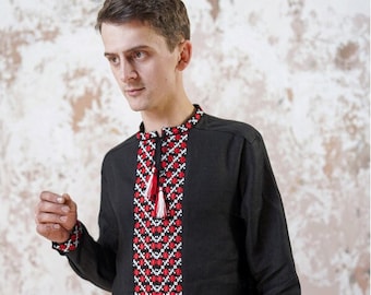Linen Ukrainian Embroidered Shirt, Men's Vyshyvanka, Handmade in Ukraine Easter