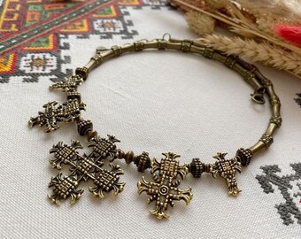 Zgardy Ukrainian Necklace, Handmade Coral & Antique Fireplace Beads