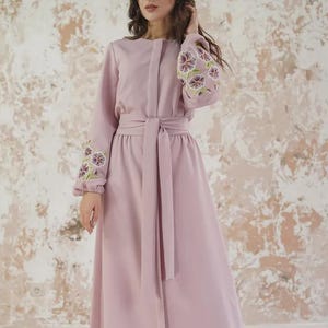 Embroidered Pink Ukrainian Dress, Vyshyvanka dress Gift for Her boho folk costume Ukraine Dress folk costume slavic dress Christmas