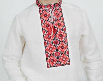 Camisa Vyshyvanka ucraniana de lino blanco, top popular bordado