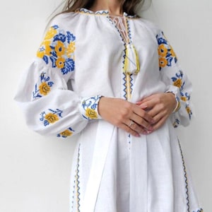 LINEN Embroidered Dress Ukrainian Dress, Vyshyvanka dress Gift for Her, Gift for Girl, Gift for Wife, Ukraine Dress woman folk costume