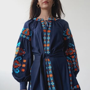 Embroidered Linen Dress Ukrainian Dress, Vyshyvanka dress Gift for Her, Gift for Birthday Gift for Wife, Wedding Dress Christmas gift