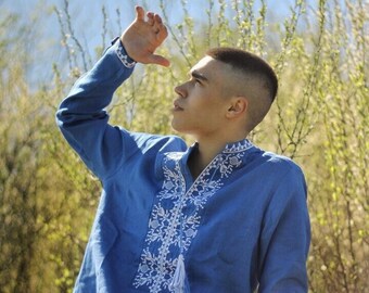Men's Ukrainian Vyshyvanka, Embroidered Linen Shirt